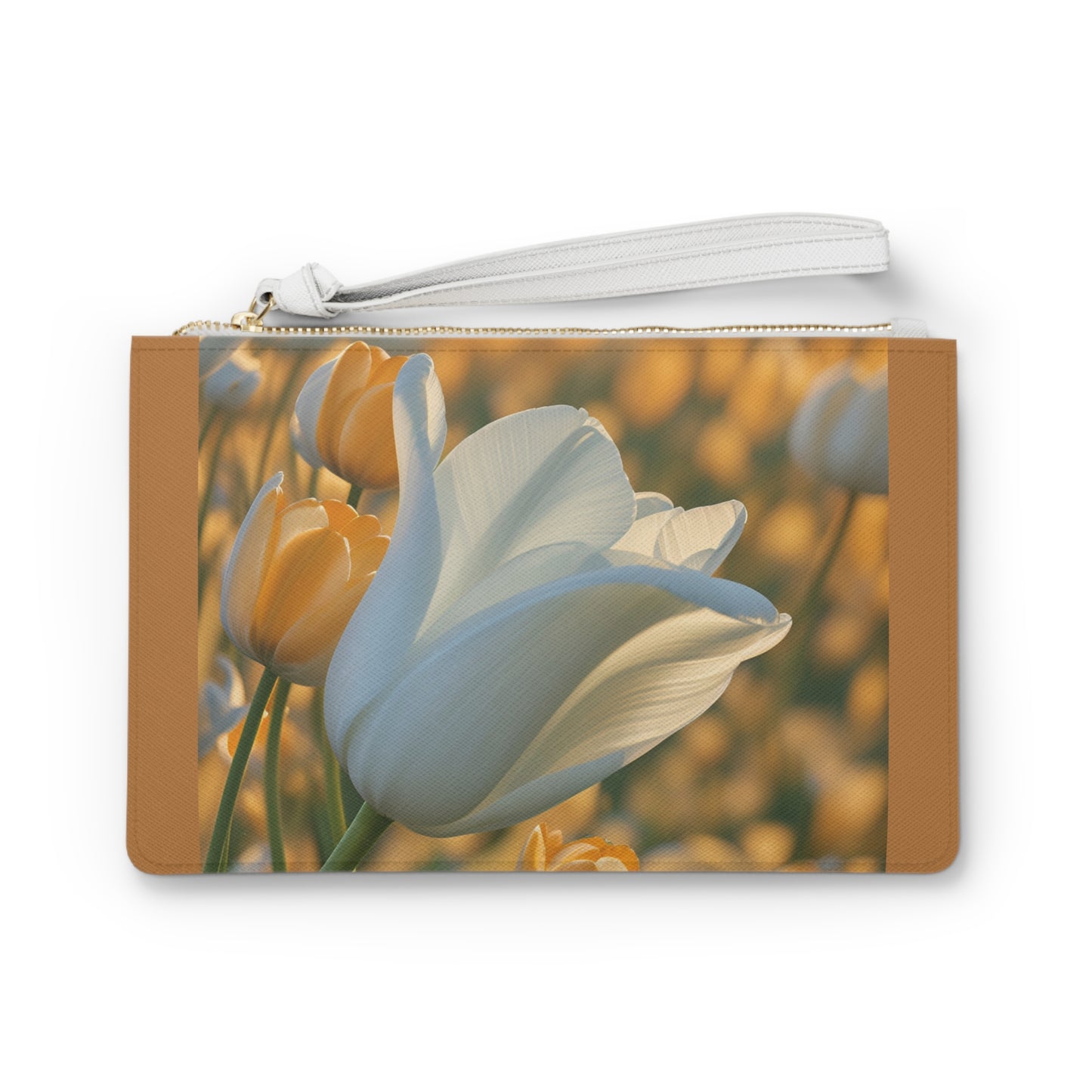 White Flower Tulip Large Clutch Bag (SP Photography Collection) BROWN