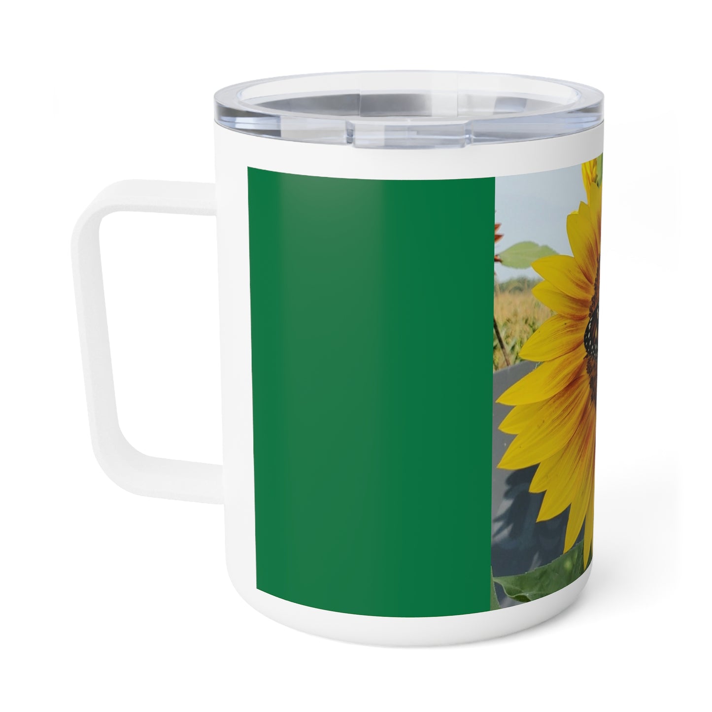 Happy Sunflower Insulated Coffee Mug, 10oz (Enchanted Exposures By Tammy Lyne Collection) GREEN