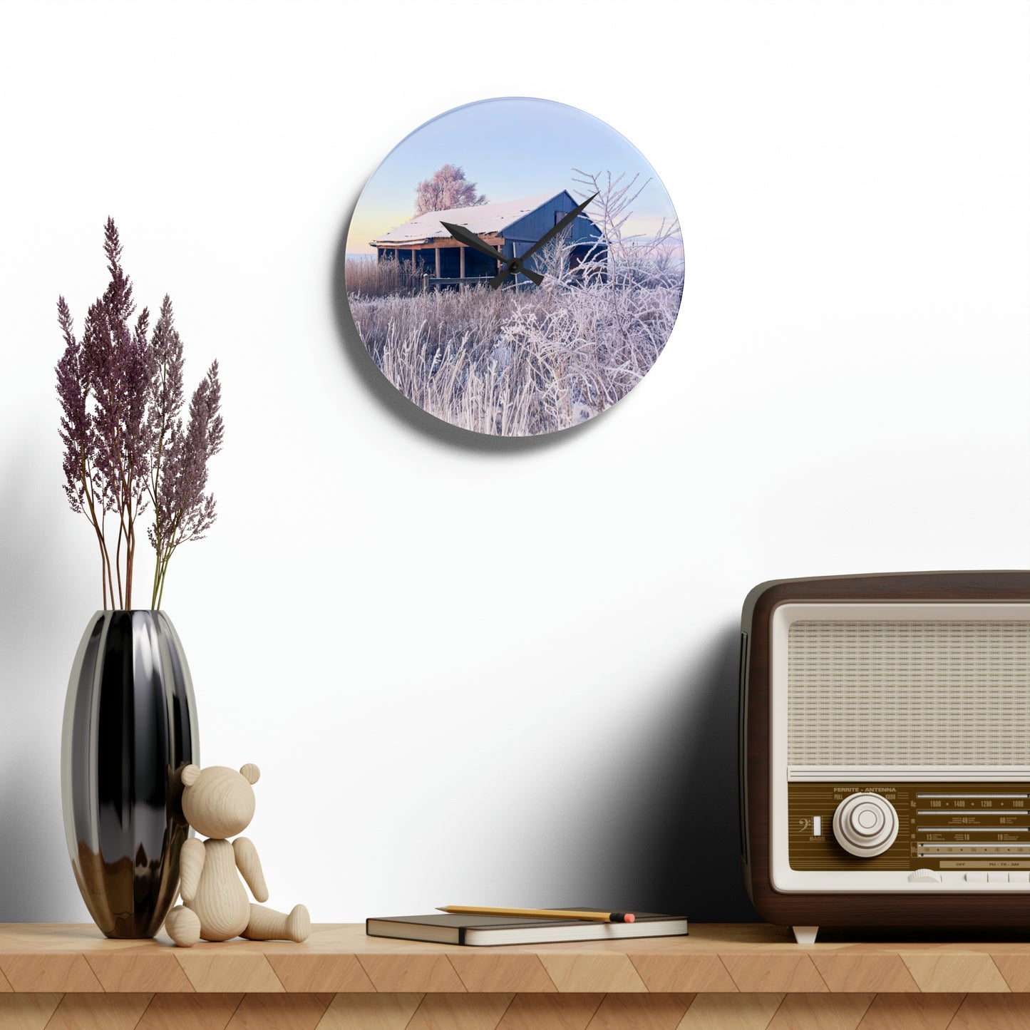 Wintery Barn Acrylic Wall Clock (SP Photography Collection)