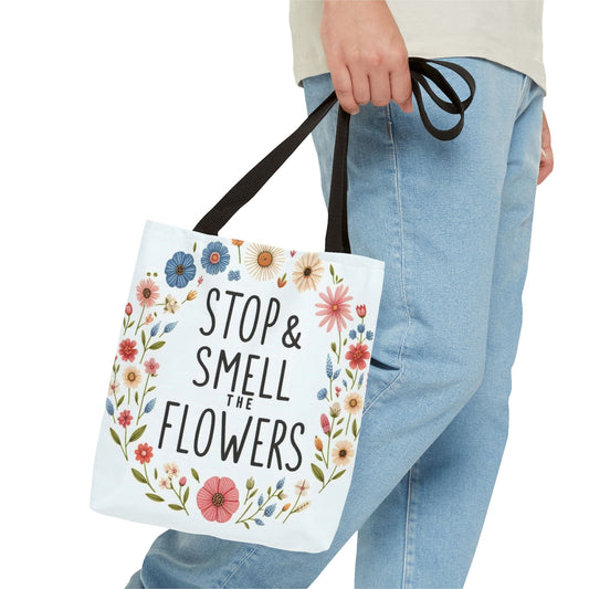 Smell The Flowers Tote Bag (aiB & J Collections) WHITE