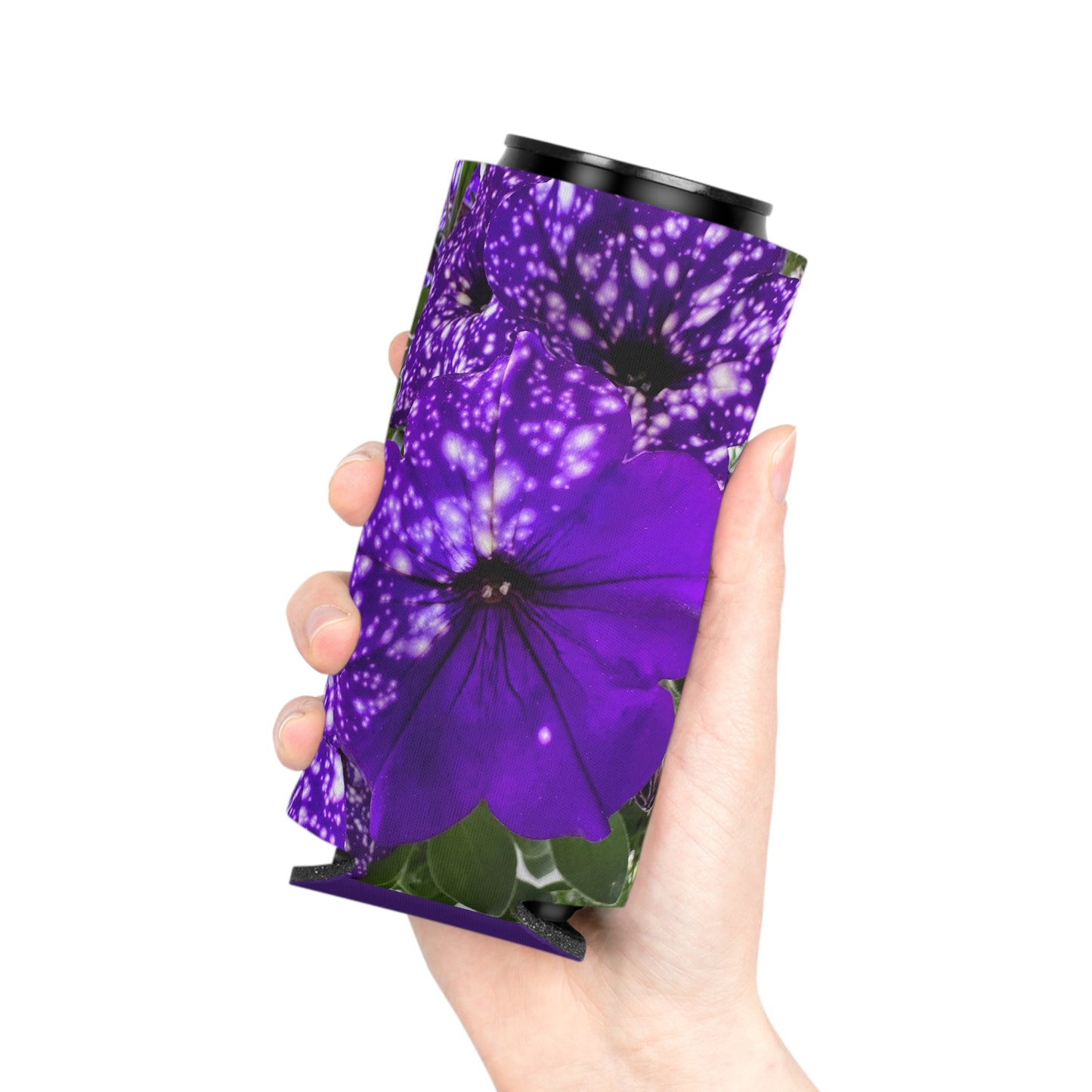 Purple Flower Can Slim Cooler Sleeve (Custom Creations By Catelyn) PURPLE