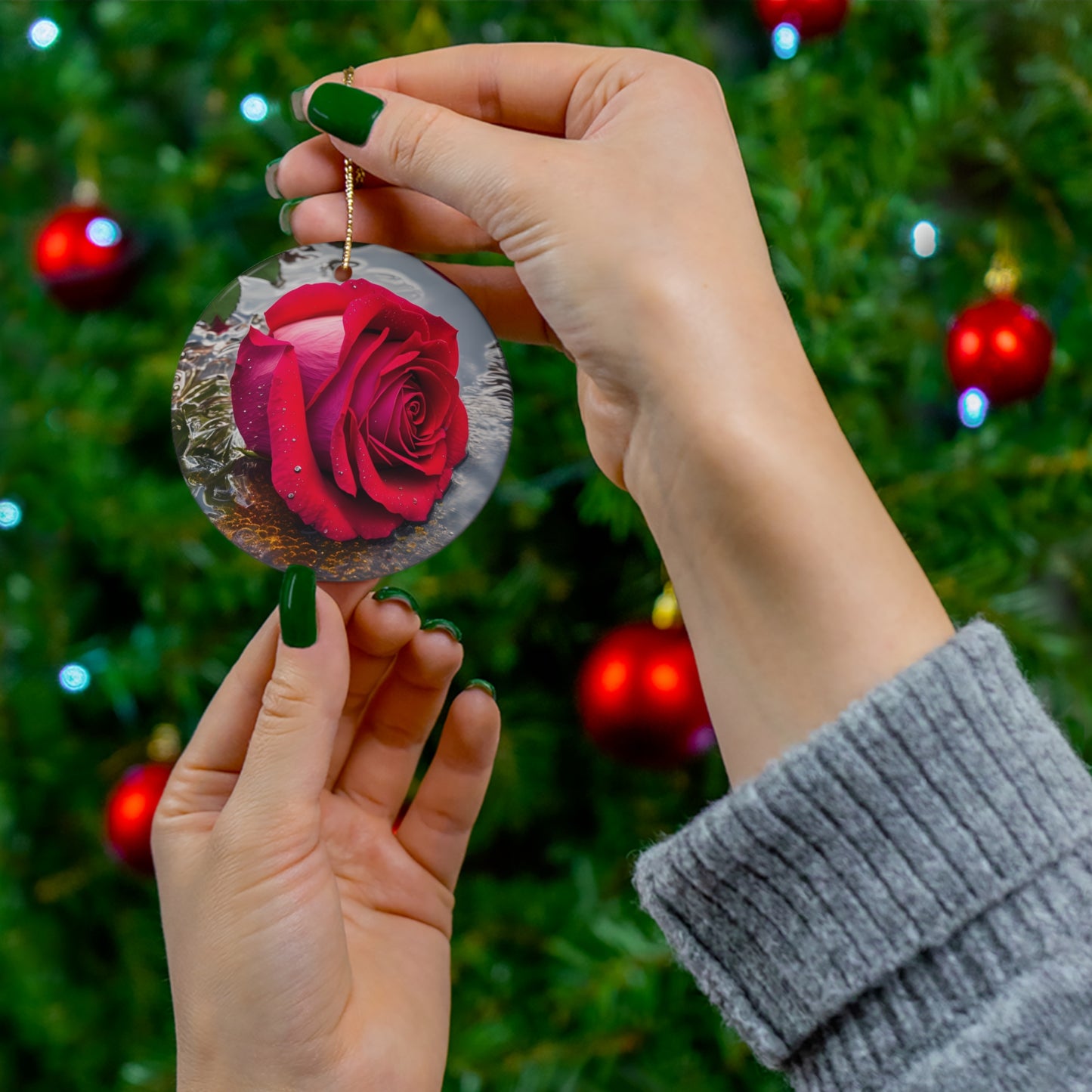 Red Rose Ceramic Ornament (SP Photography Collection)