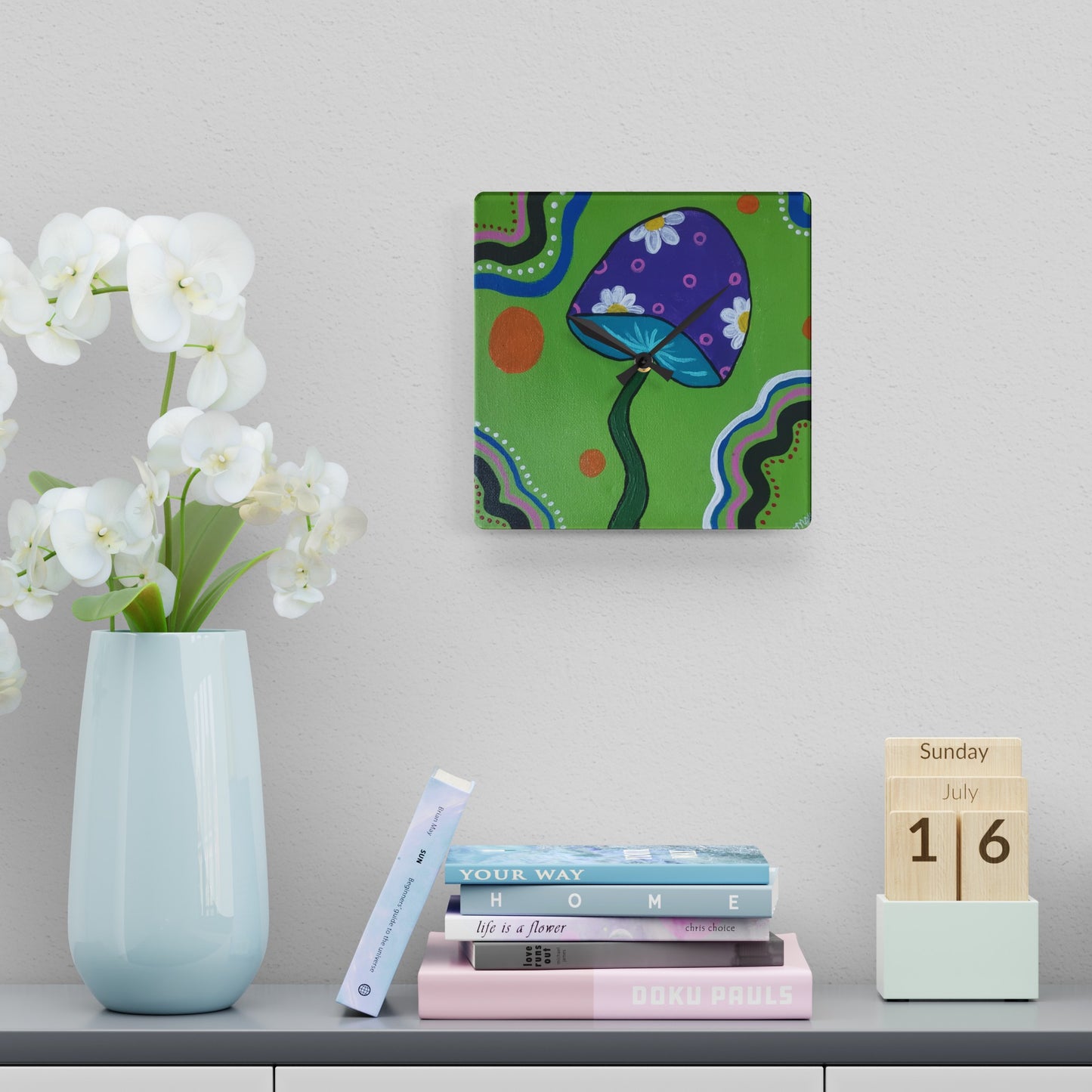 Marguerite Mushroom Acrylic Wall Clock (Peculiar Paintings Collection)