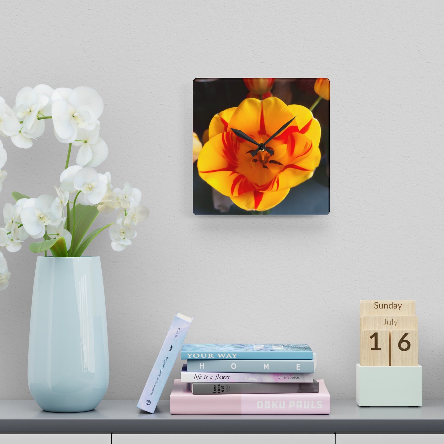 Mixed Tulip Acrylic Wall Clock (B & J Collections)