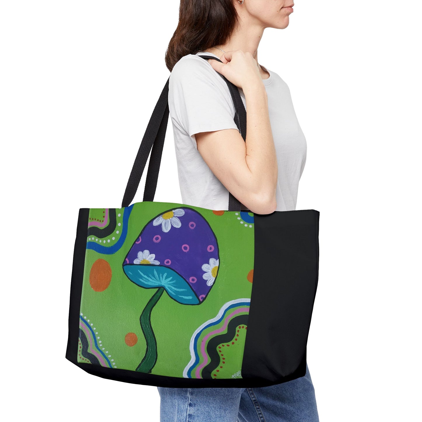 Marguerite Mushroom Weekender Tote Bag (Peculiar Paintings Collection) BLACK