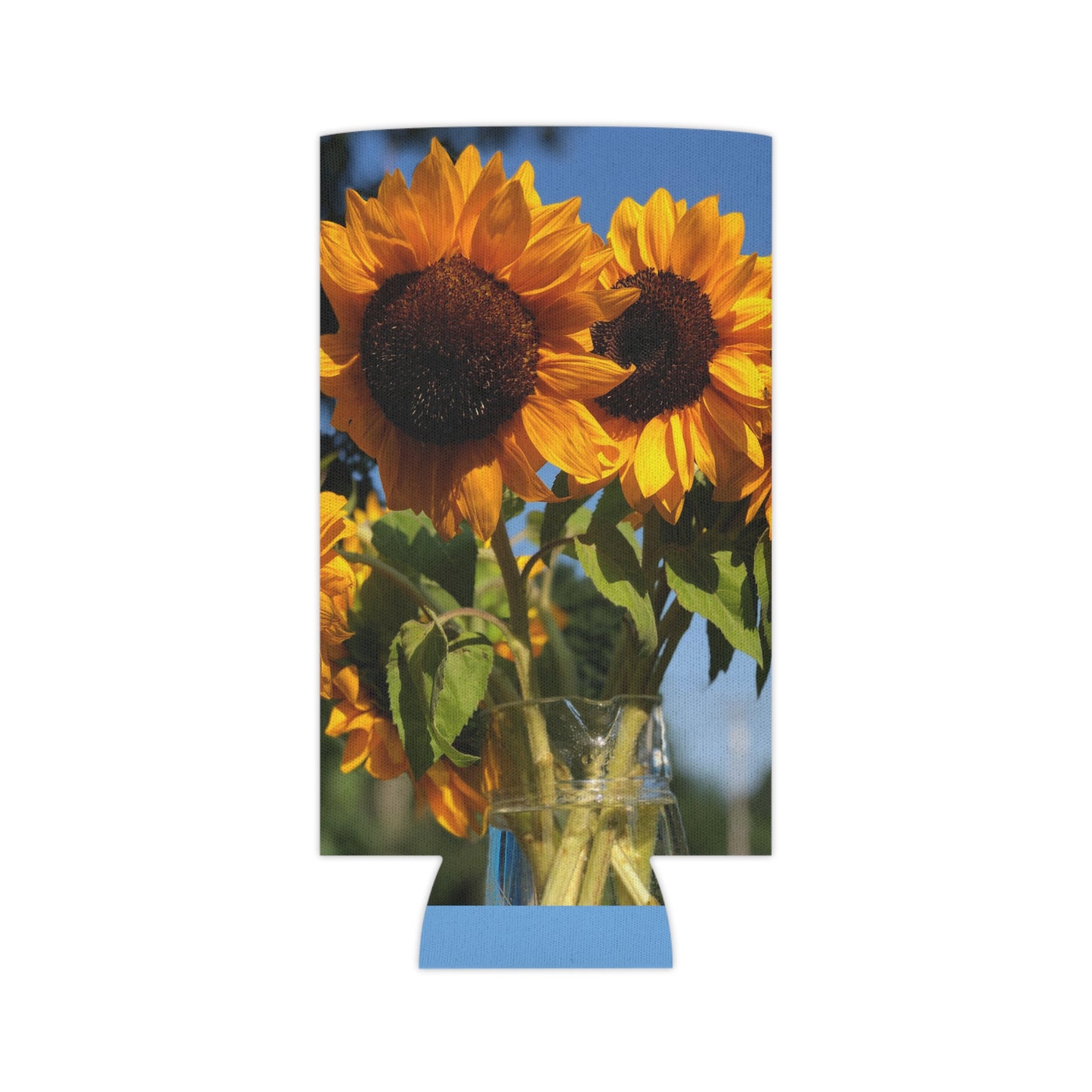 Sunflowers Can Slim Cooler Sleeve (Custom Creations By Catelyn) BLUE