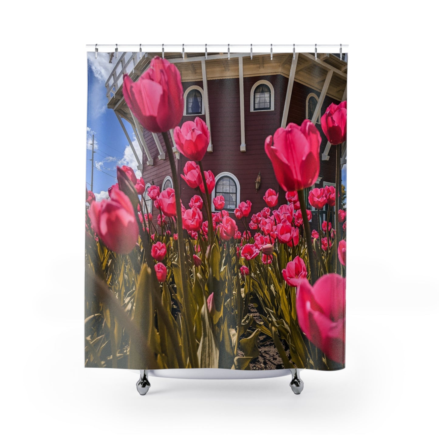 Windmill Pink Tulips Polyester Shower Curtain (SP Photography Collection)