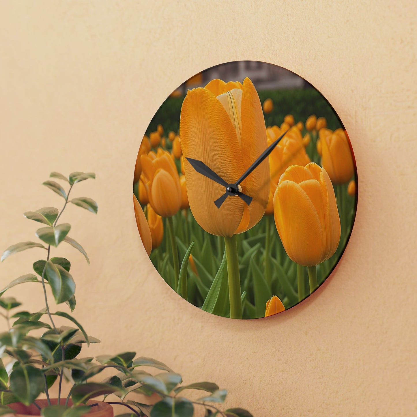 Yellow Tulip Acrylic Wall Clock (SP Photography Collection)