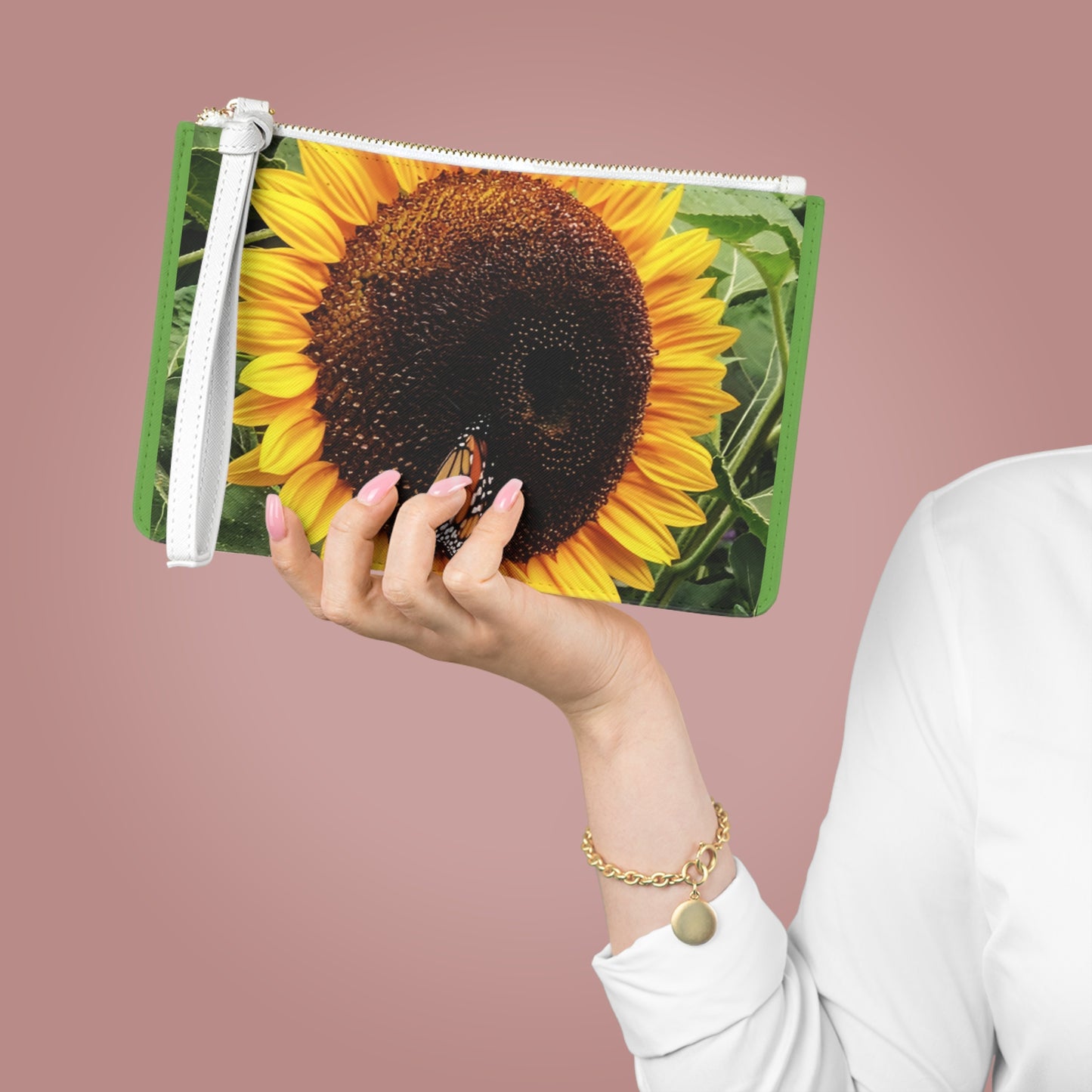 Bright Sunflower Large Clutch Bag (Enchanted Exposures By Tammy Lyne) GREEN