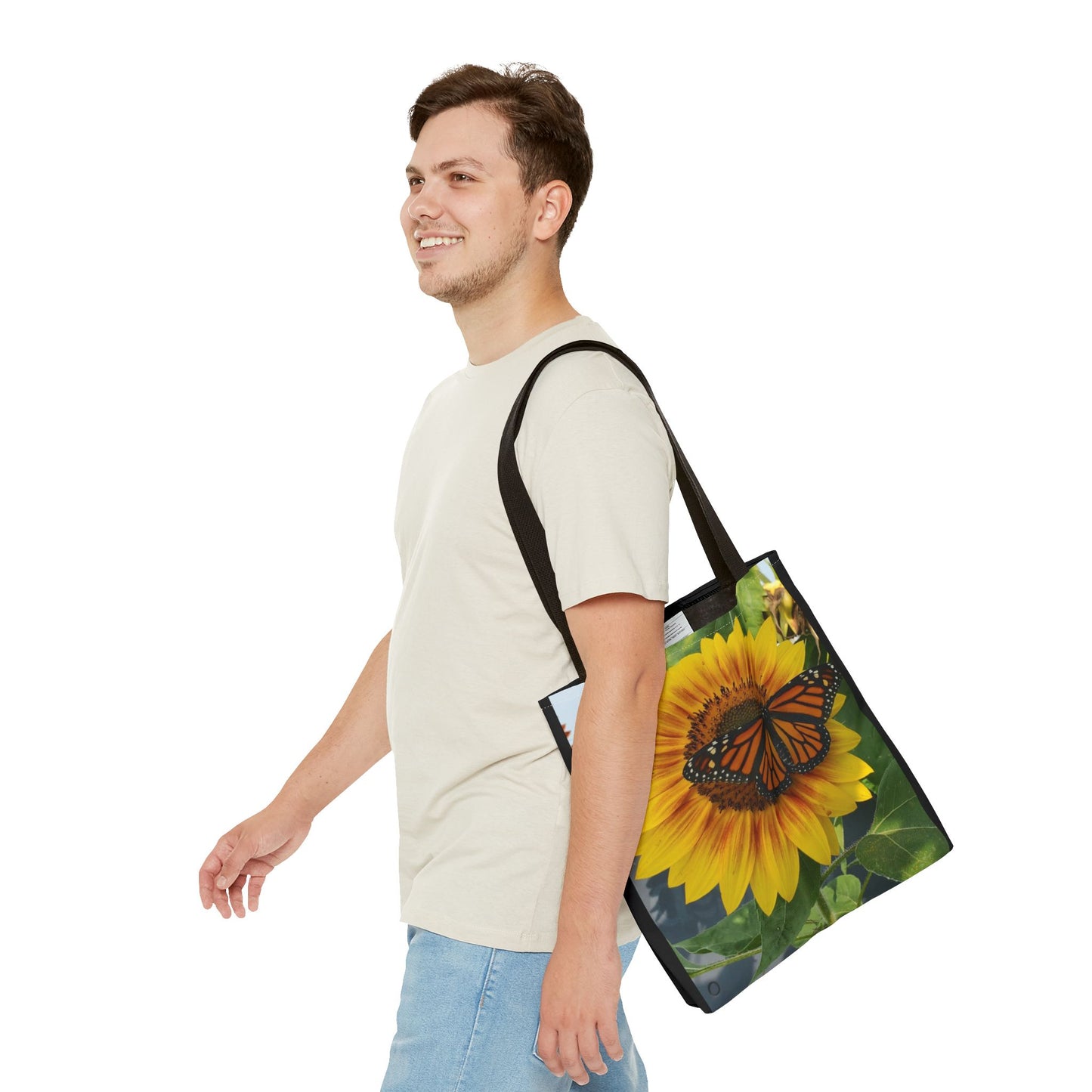 Happy Sunflower Butterfly Tote Bag (Enchanted Exposures By Tammy Lyne) BLACK