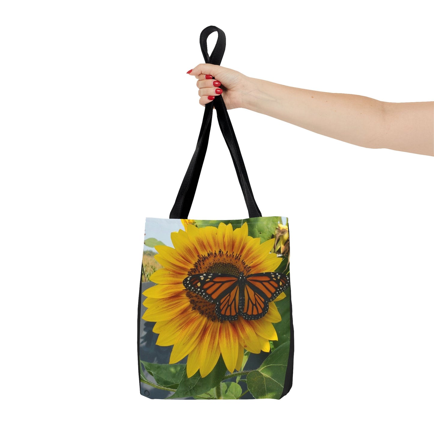 Happy Sunflower Butterfly Tote Bag (Enchanted Exposures By Tammy Lyne) BLACK