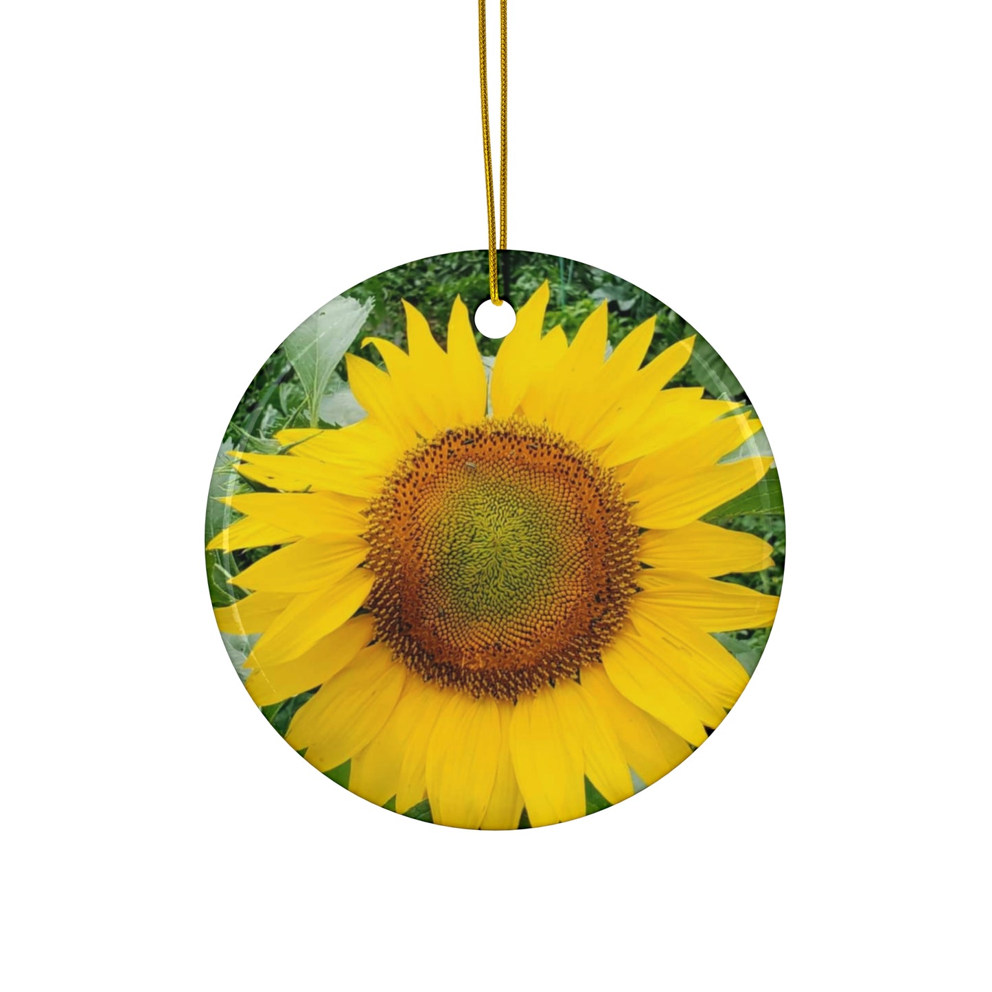 Yellow Sunflower Ceramic Ornament (Enchanted Exposures By Tammy Lyne)