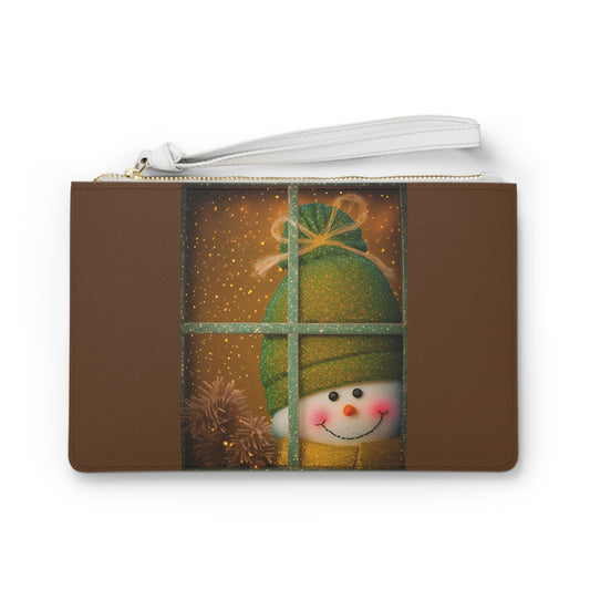 Peek A Boo Snowman Large Clutch Bag (SP Photography Collection) BROWN