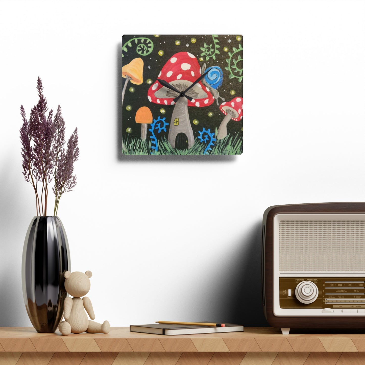 Magical Mushrooms Acrylic Wall Clock (Brookson Collection)