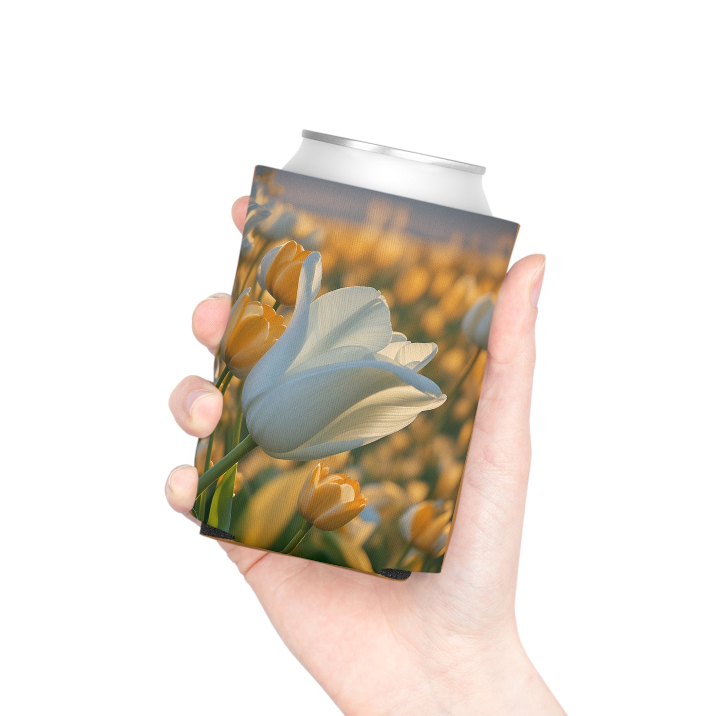 White Flower Tulip Regular Can Cooler (SP Photography Collection) Brown