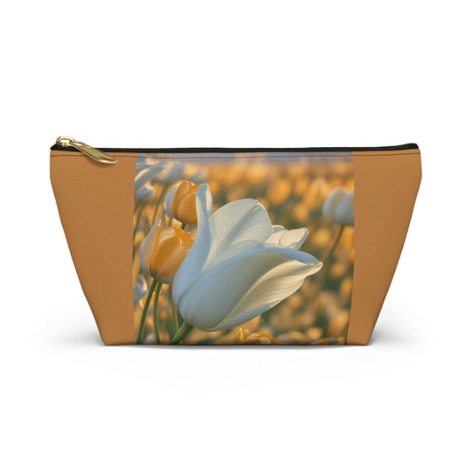 White Flower Tulip Pouch w T-bottom (SP Photography Collection) BROWN