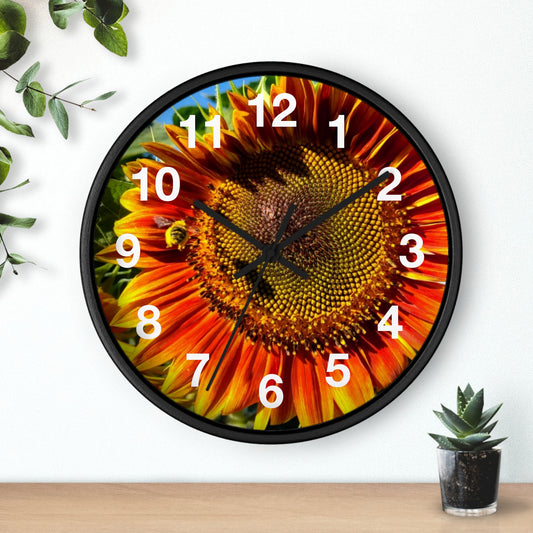 Bumble Bee Sunflower Wall Clock (Enchanted Exposures By Tammy Lyne)