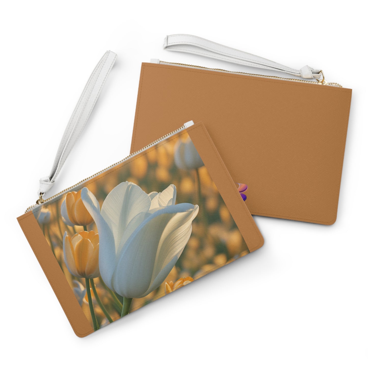 White Flower Tulip Large Clutch Bag (SP Photography Collection) BROWN