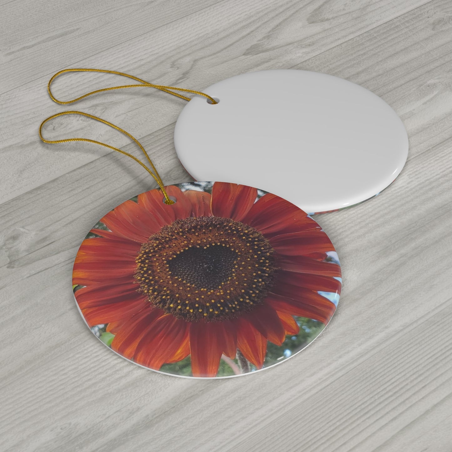 Heart Sunflower Ceramic Ornament (Enchanted Exposures By Tammy Lyne)