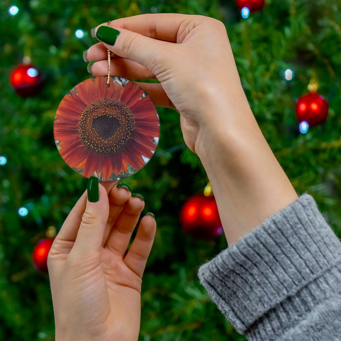 Heart Sunflower Ceramic Ornament (Enchanted Exposures By Tammy Lyne)