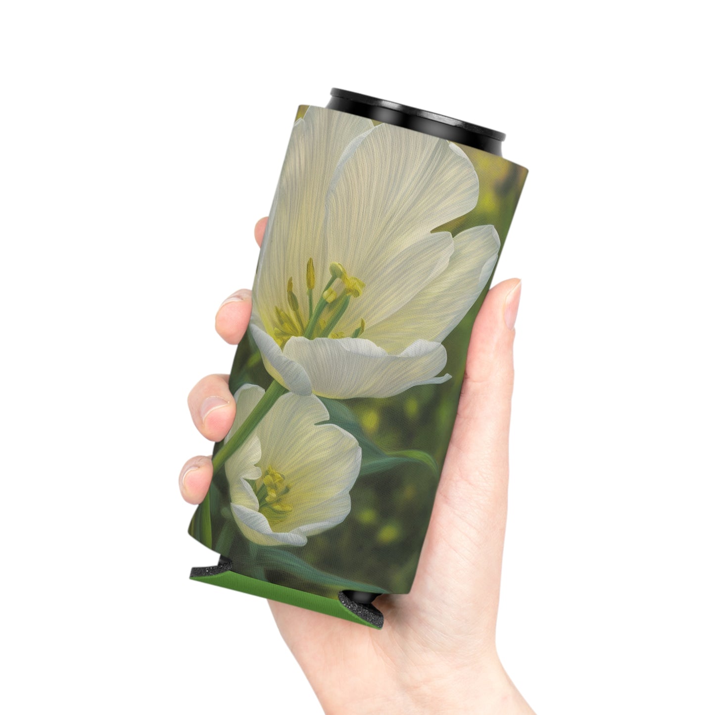 White Tulip Can Slim Cooler Sleeve (SP Photography Collection) GREEN