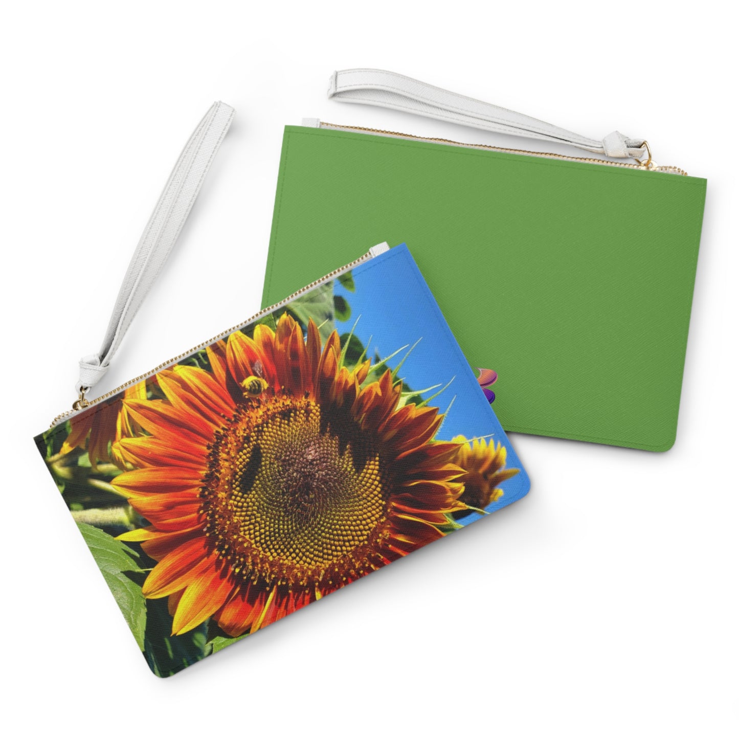 Bumble Bee Sunflower Large Clutch Bag (Enchanted Exposures By Tammy Lyne Collection) GREEN